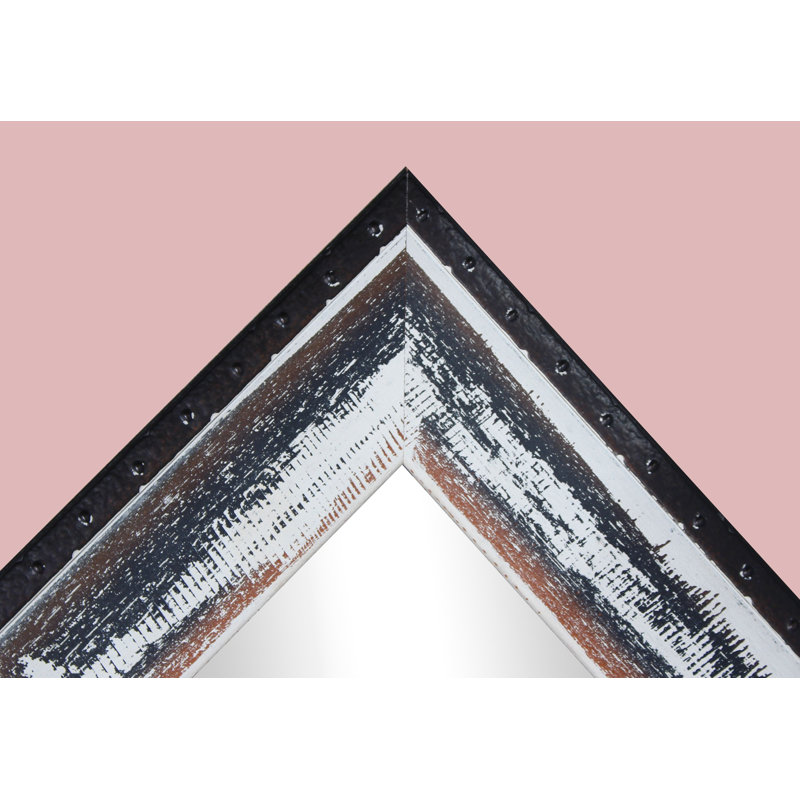 Heavner Solid Wood Flat Mirror, Distressed Rustic Ivory/Black, 71" H x 30.5" W