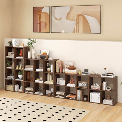 4-Cube Bookshelf, Modern Cubby Bookcase with Back Guardrail & Anti-tipping Kits