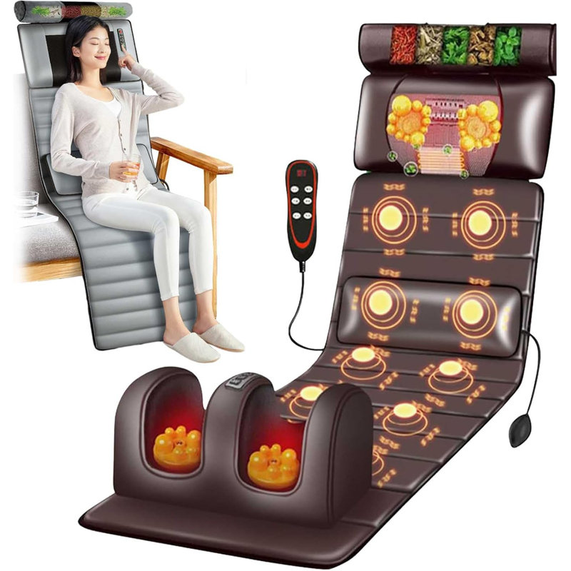 Full Body Heating Massage Mat with Shiatsu Neck Kneading, Lumbar Airbag Support & Foot Rollers – Foldable Relaxation Pad for Home & Office