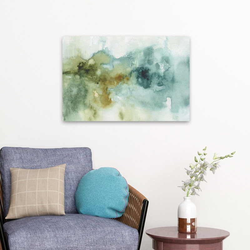 «My My Greenhouse Abstract I No Gold», art abstrait bleu brun et vert, H 16 po x l 24 po