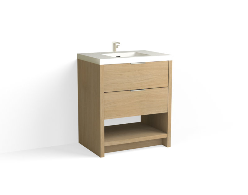 Vue 30" W Freestanding Single Bathroom Vanity, Biondo, Matte White/Single, Polished Nickel