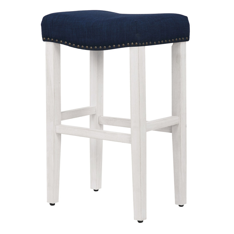 Tabouret de bar et de comptoir rembourré Jameson, Tabouret de bar (siège d'une hauteur de 29 po), Blanc / Marine