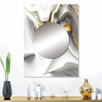 «Breteuil Abstract Geode Waves Grey V» - miroir abstrait, miroir mural décoratif gris, impression d'art en métal
