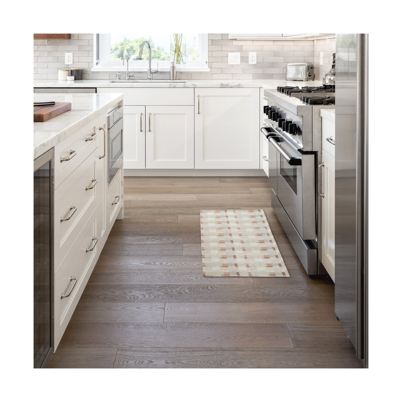 Martha Stewart Plaid Slip-Resistant Kitchen Mat, Mint Green/White, Runner  1'8" x 4'2"