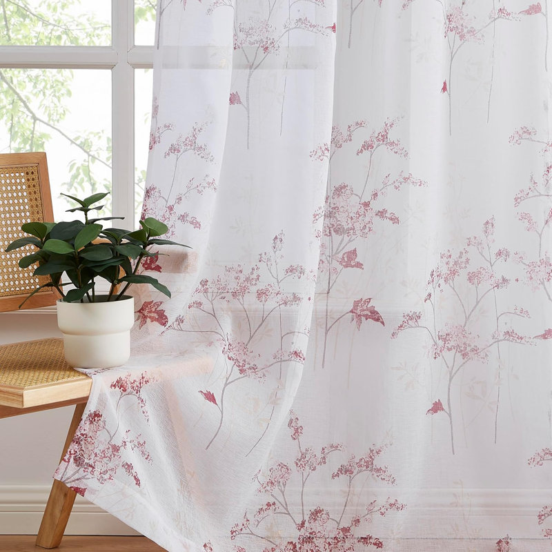 Beautiful Printed Boho Floral Curtains For Living Room in 4, Pink, 54" W x 84" L