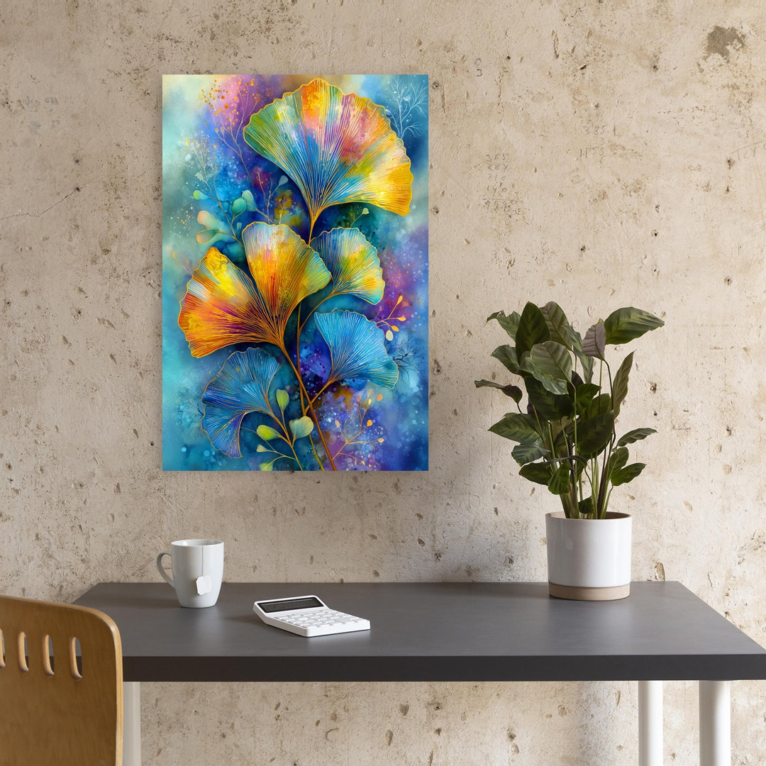 Colorful Ginkgo Leaves Abstract Colorful Modern Nature Plant Wall Art Print