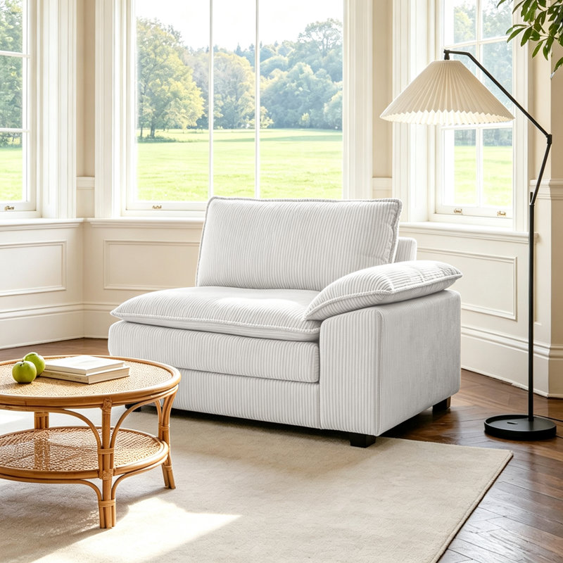 Chaise d'angle rembourrée Lauretta, Beige Corduroy