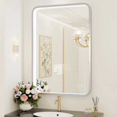 30"x36" Rectangle LED Bathroom Mirror, Metal Frame Vanity Mirror with Lights, Anti-fog, Dimmable&3 Colors Temperatures Adjustable, Memory Fuction