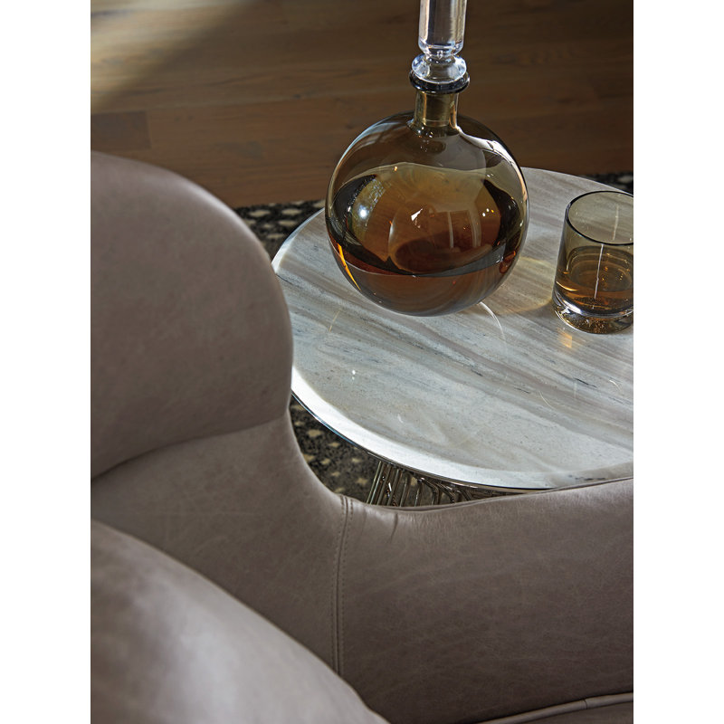 Contemporary 18" Round Silver Stone and Metal Accent Table