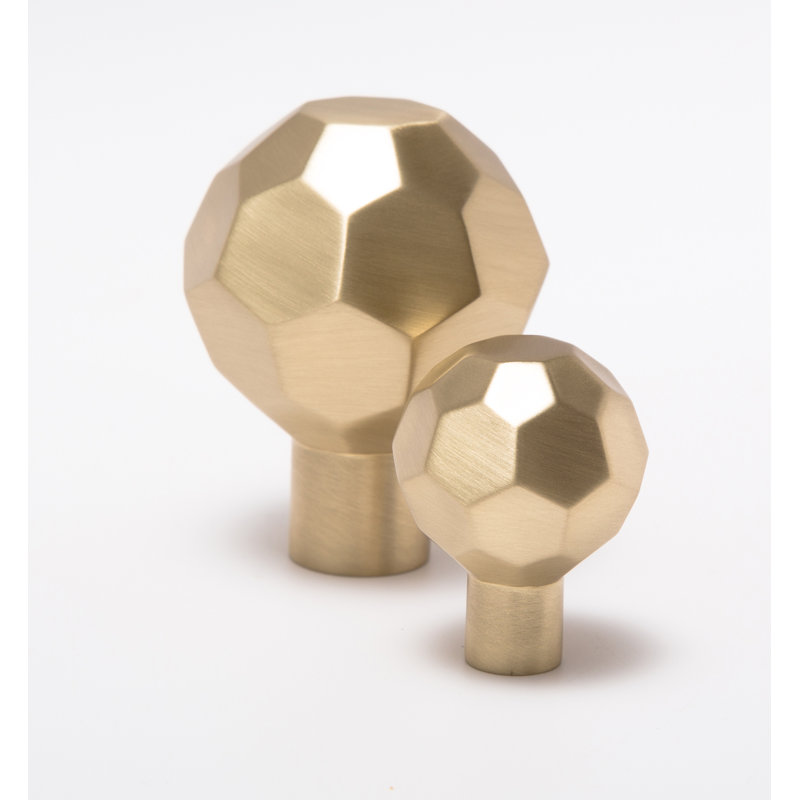 Facet Round Knob, Satin Brass, 1 1/8"