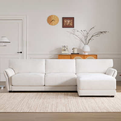 110 Inch Modular Sectional Sofa with Extra-Wide Seat, USB and Type-C Charging, Petal Armrest, High-Density Foam, Free Movement Ottoman, Chenille Upholstery, Wood Frame, 4 Seater
