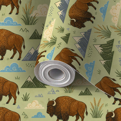 Papier peint autocollant amovible et repositionnable « American Buffalo National Park Grand Teton » (58 x 300 cm) - Revêtement mural imperméable et décoratif pour chambre, salon et cuisine