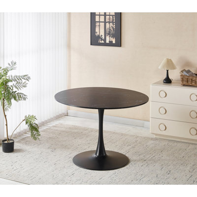 Table de salle à manger avec plateau rond en panneau de fibres à densité moyenne