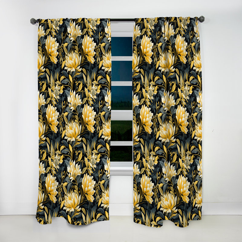 Motif floral jaune et bleu tropical - Rideau tropical - Velours obscurcissant - 1 panneau, L 52 po x L 108 po