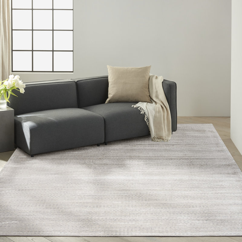Tapis gris rayé en laine / viscose fait à la main Rectangle Valley, Rectangle 9 pi 9 po x 13 pi 9 po