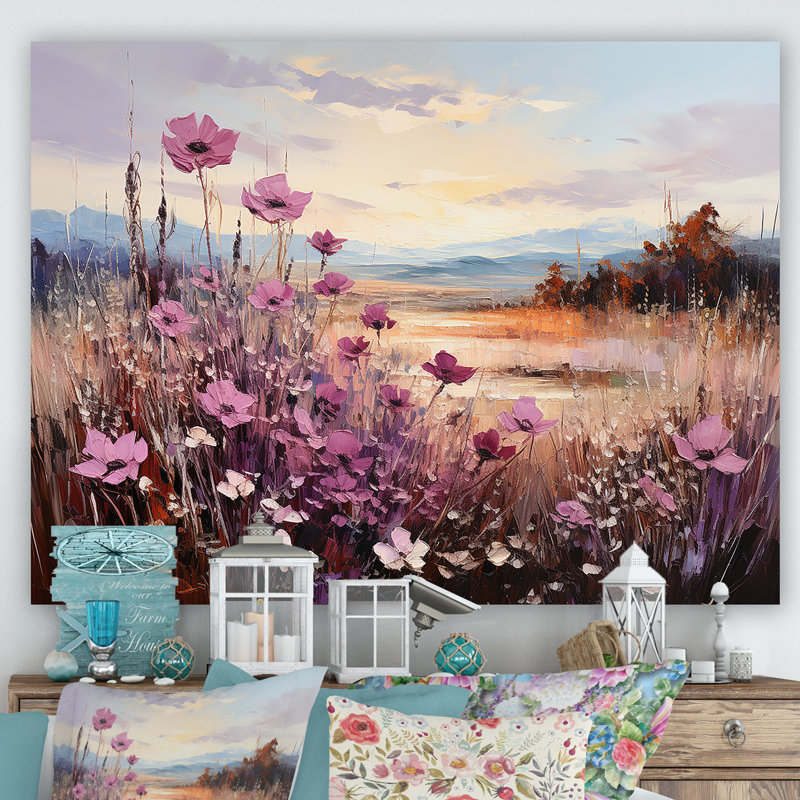 «Violet Flower Meadow Harmony», reproduction, Toile tendue, H 16 po x l 32 po x P 1 po