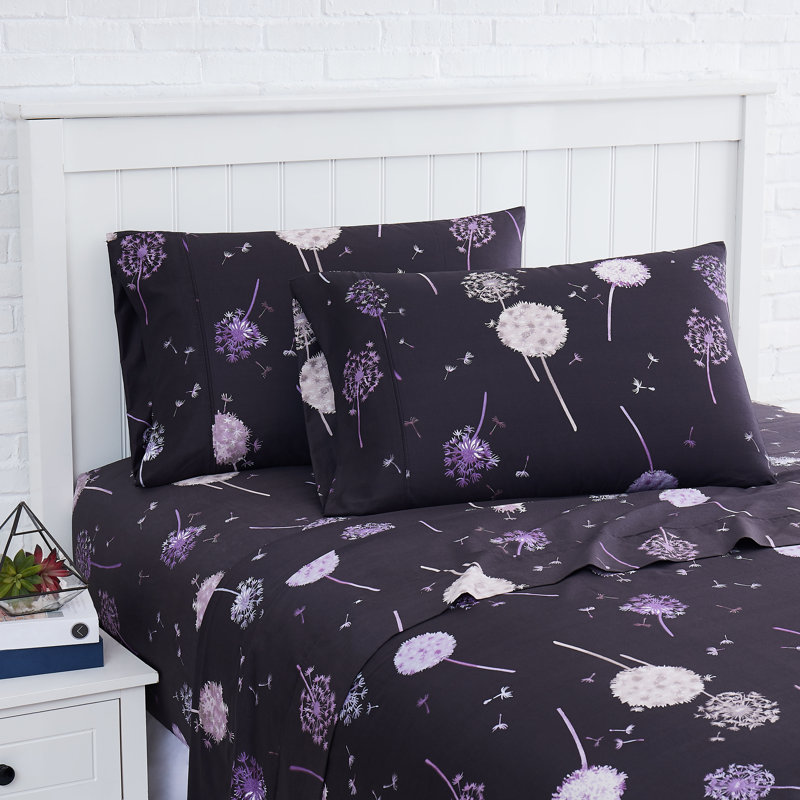 Ensemble de draps 100% coton 300 fils Dandelion Dreams Collection, Très grand californien, Carbone