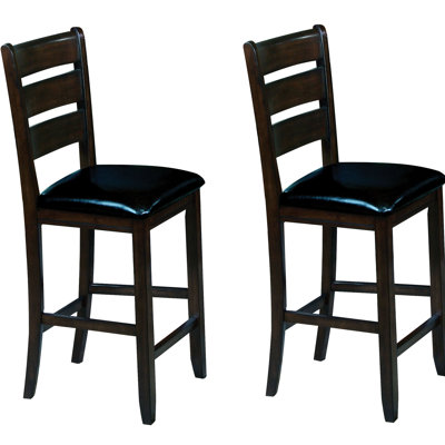 2 sièges à hauteur de comptoir, finition et revêtement en similicuir noir, coussins en mousse, dossier classique, robuste et aspect de 2 chaises, teint avec un revêtement en similicuir, stable et rembourrée de mousse