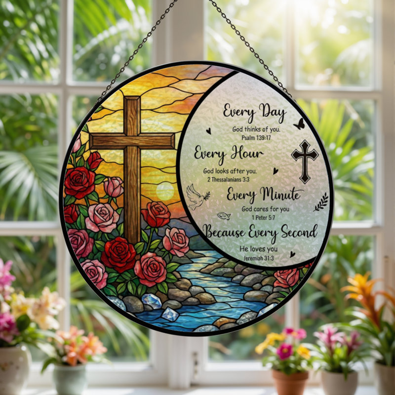 7.8"H Stained Glass Stained Glass Window Panel, 7.8" H x 7.8" W