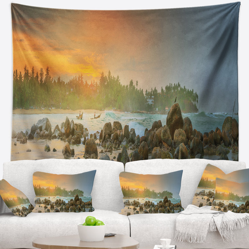 Paysage, paysage tropical, plage tropicale, tapisserie, H 32 po x l 39 po