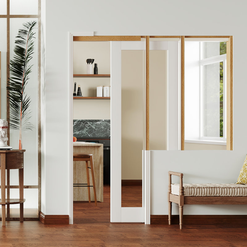 Porte intérieure coulissante compacte avec panneau de miroir en MDF blanc 1 porte coulissante peu encombrante, 30 po x 80 po