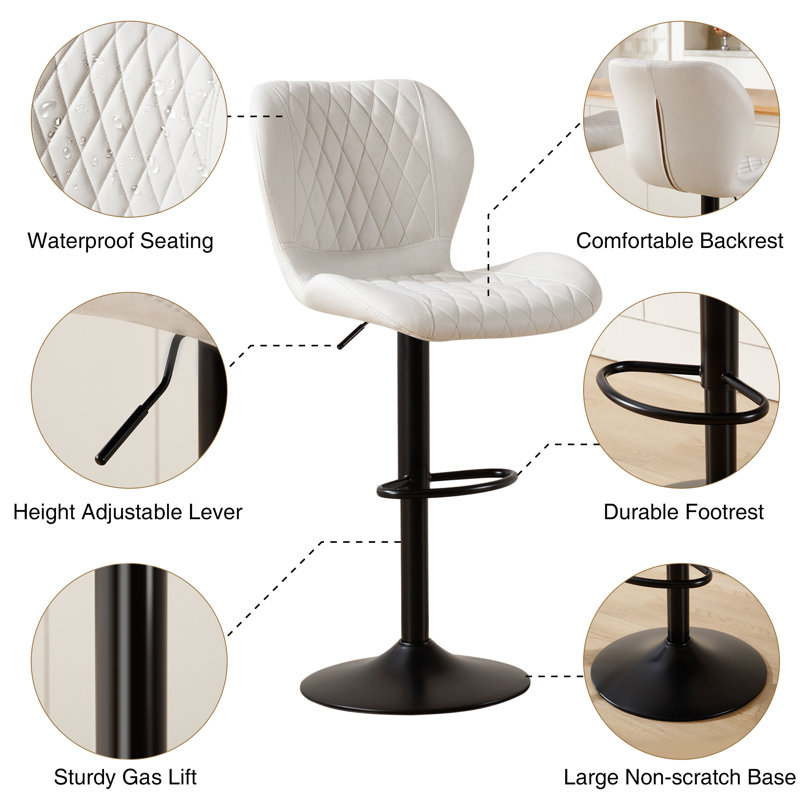 Tabouret de bar pivotant à hauteur réglable, 4, Beige