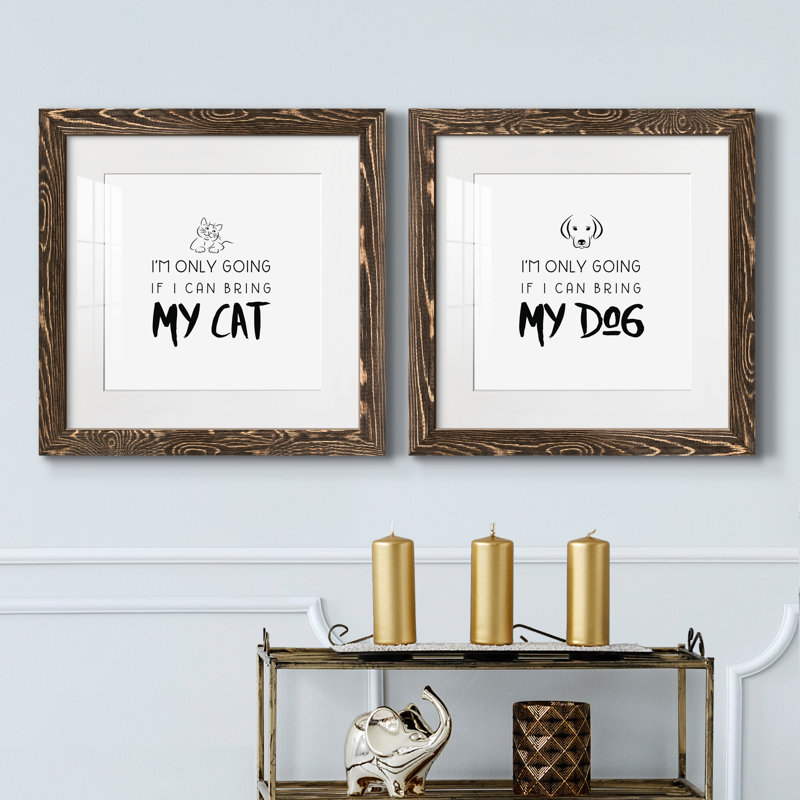 Bring My Cat - ensemble de 2 pièces d'art textuel, H 17 po x l 34 po x P 1,5 po, Encadré de bois de noyer