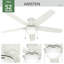 Ventilateur de plafond à profil bas 52 pouces avec lumières et chaînes à tirer Hunter-102498230-102498231