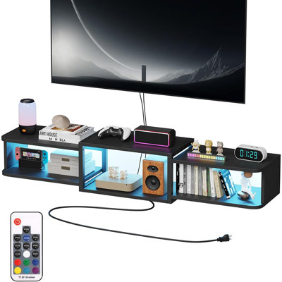 Floating Tv Stand With Led, Wall-mounted Media Console With Usb & Power Outlets, Under-tv Storage Shelf For Living Room/bedroom