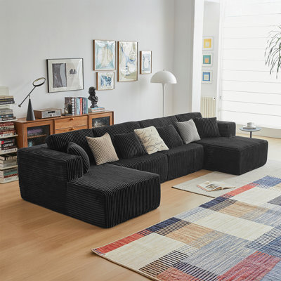 Flannel U Shaped Sectional Sofa Couch, Reversible & Spacious, Ultimate Comfort With Plush Cushions, For Modern Living Rooms