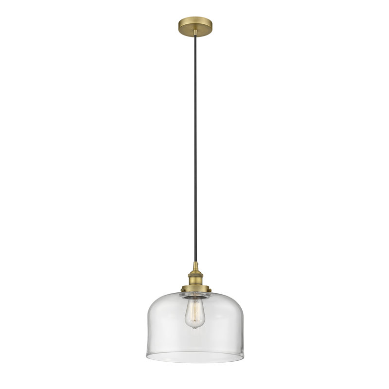 Luminaire suspendu en forme de cloche à 1 lumière Pattie, Clair, Laiton brossé