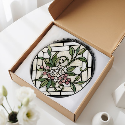 Vitrail de vitrail à motif floral H 7,8 po