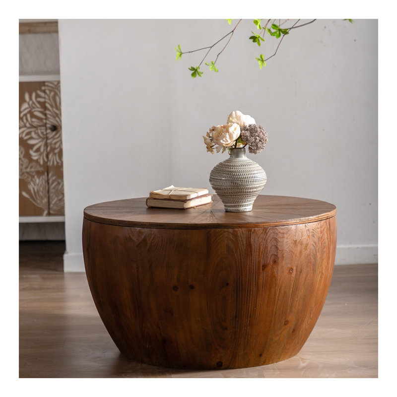 Table basse 31,50 "en forme de seau de style rétro avec fonction de rangement, pour bureau, salle à manger et salon, brun