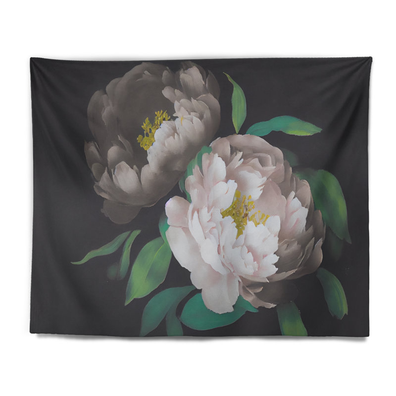 Tapisserie pivoine blanche sur polyester III, H 50 po x l 60 po