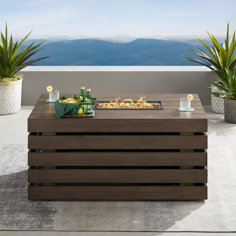 Aluminum Propane Outdoor Fire Pit Table with Hidden Fuel Tank Storage & Lid (Fully Assembled), Brown
