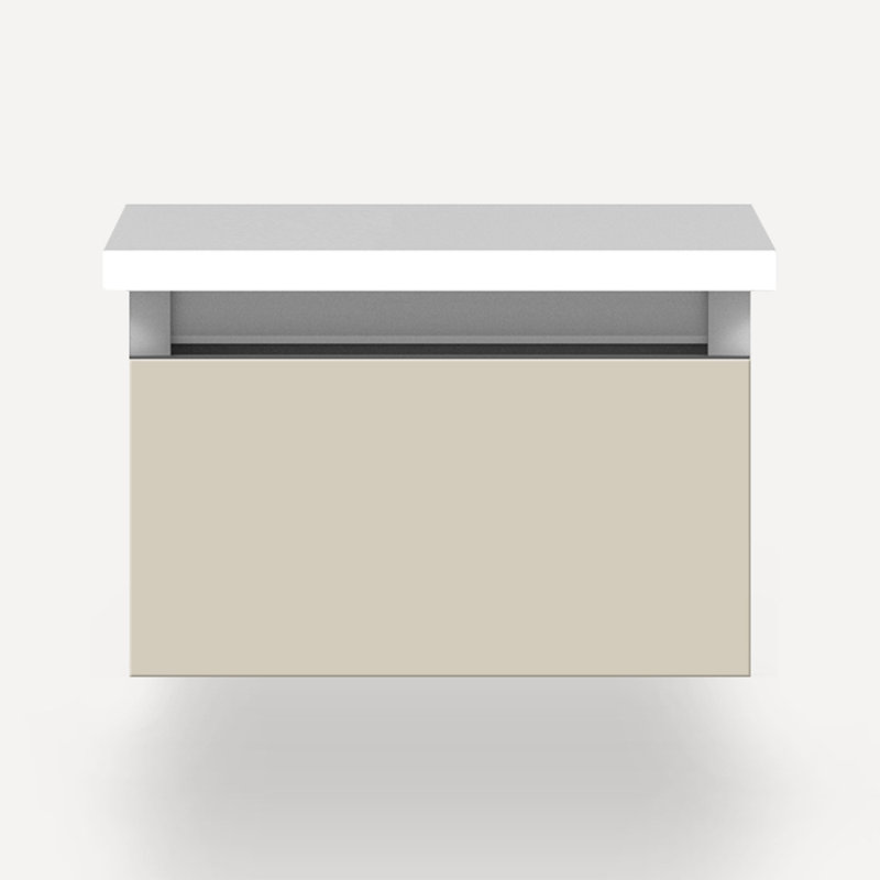 Cartesian Vanity 60" W (8 Drawers), Matte Sand, White Zeus Extreme