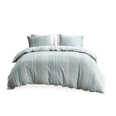 Très grand / très grand décor de chambre en coton - Motif brodé, taies décoratives assorties, ensemble de literie lavable à la machine, housse de couette réversible, 2