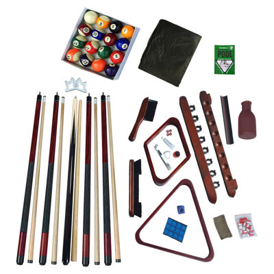 Ensemble d'accessoires de table de billard Hathaway - ensemble de 4 bâtons de billard, 16 boules de billard, support de queues de billard mural, 2 supports de billard, craie et autres accessoires de billard pour le jeu et l'entretien - acajou