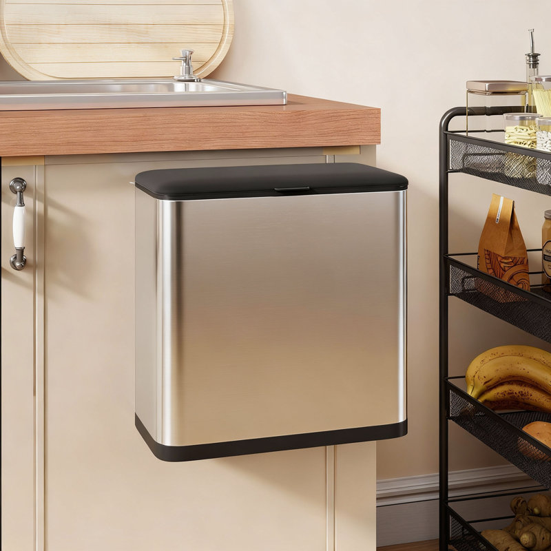 Stainless Steel, Plastic Press Kitchen Trash Can - 8L