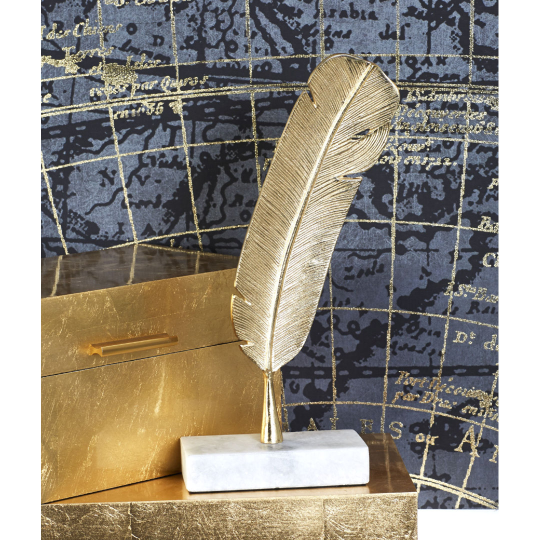 Aluminum Metal Feather Bird Decorative Gold Sculpture CosmoLiving by Cosmopolitan