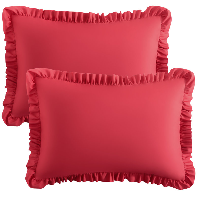 Taies décoratives à volants en microfibre brossée, taies décoratives à fermeture d'enveloppe, paquet de 2, Rouge