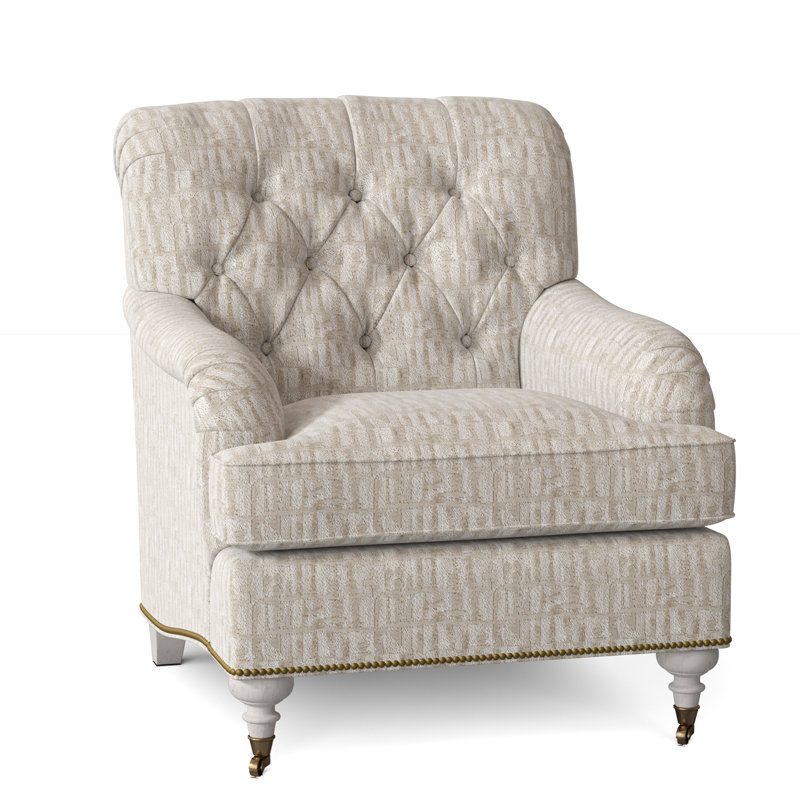 Fauteuil à coussin en duvet capitonné Devan, Petit bronze antique, Bisque, Galet Chartres