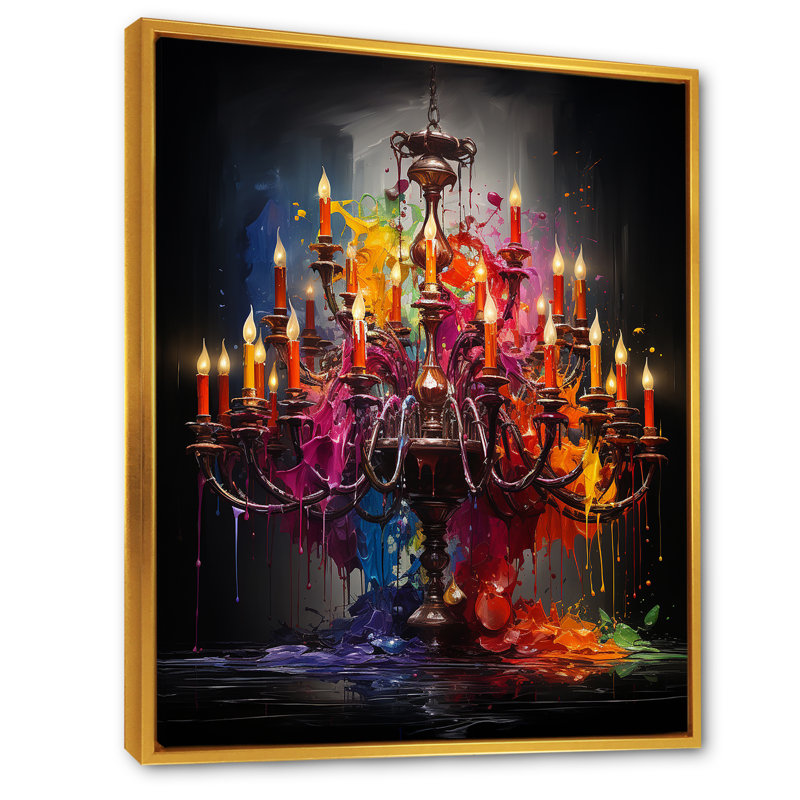 Lustre coloré Pop Art Glamour I - lustre, Cadre flottant doré, H 40 po x l 30 po x P 1,5 po