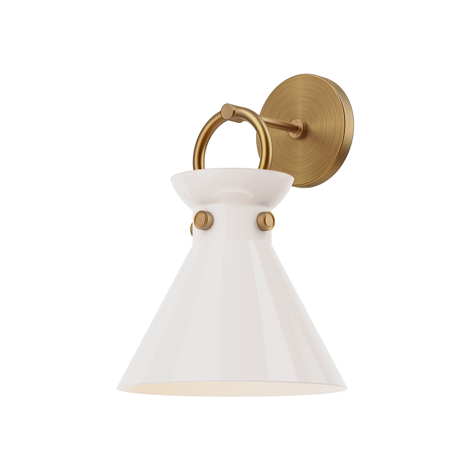 Tiney Single Light Steel Dimmable Armed Sconce, Aged Gold, Glossy Opal
