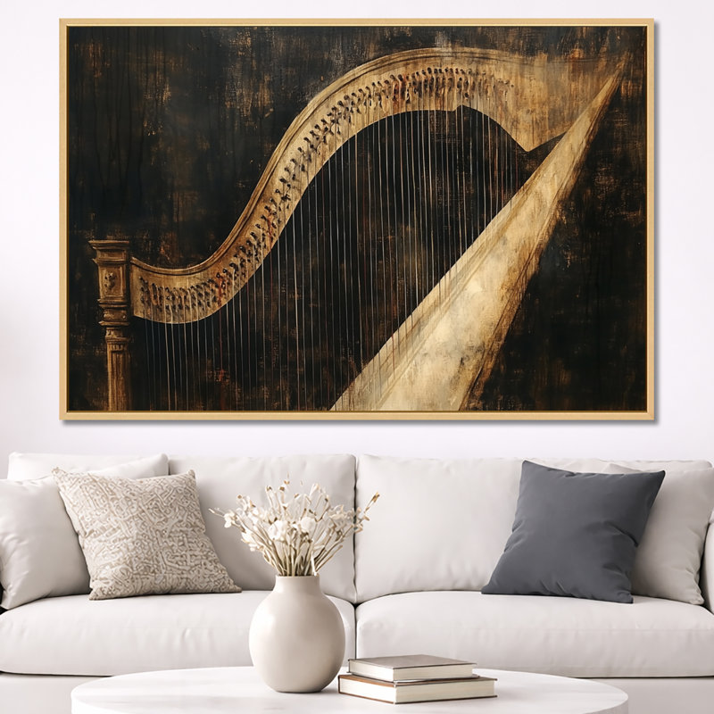 Naiara II - Tableau encadré sur toile « Harpe noire », H 40 po x l 60 po, Cadre naturel flottant