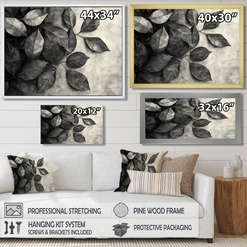 «Gray Rustling Autumn Leaves I» - art mural feuilles, H 34 po x l 44 po, Reproduction encadrée d'une seule photo sans pass