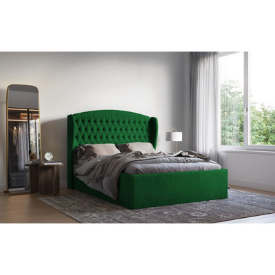 Medau Velvet Upholstered Bed Frame - Padded Headboard, Chrome Feet