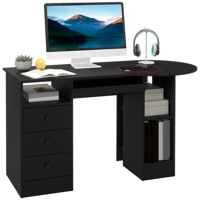 Bureau d'ordinateur avec rangement Homcom, Noir, noir, noir, noir