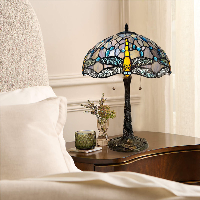 Tiffany Style Dragonfly Table Lamp, Green;Orange