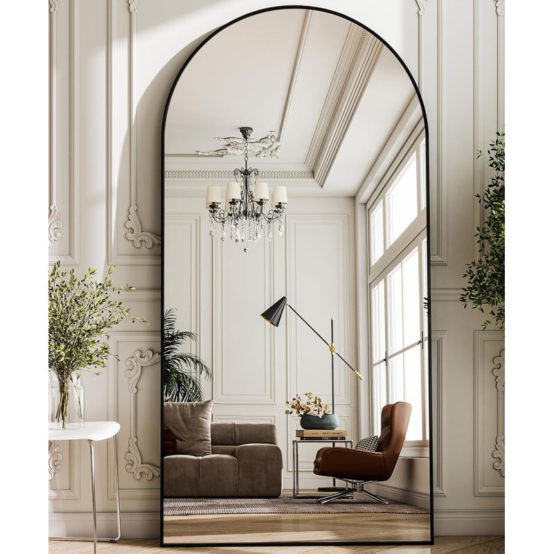 Arched Full Length Mirror With Aluminum Alloy Frame - High Definition Wall Mount Or Lean Floor Mirror For Bedroom And Living Room - Shatterproof Glass - Modern Frameless Design
